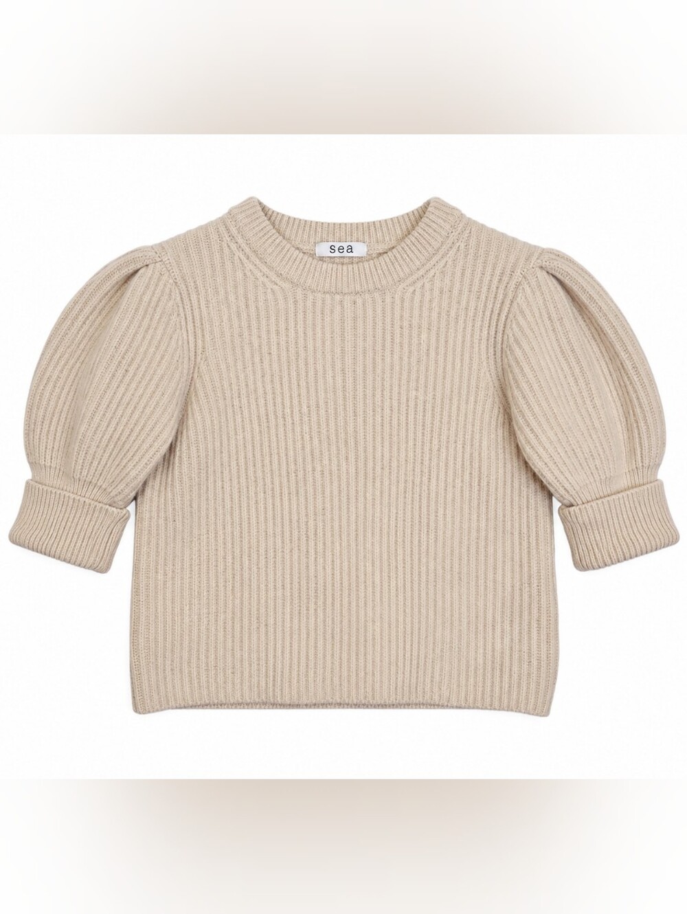 SEA NEW YORK JULIETTE PUFF SLEEVE ALPACA WOOL BLEND SWEATER SMALL MEDIUM CROP